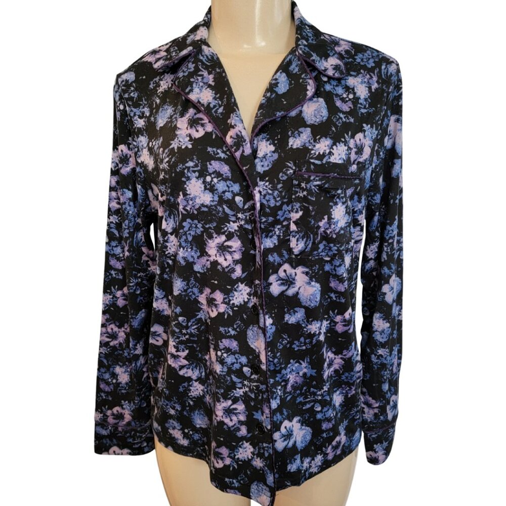 Badgley Mischka Purple Soft Floral Knit Pajama Top Only